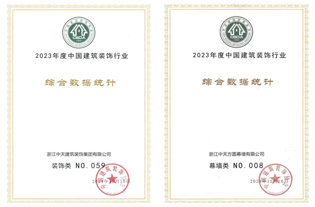 东升国际装饰集团位列2023年度中国建筑装饰企业百强59位、幕墙百强第8位